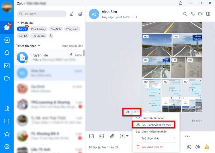 Sau khi ảnh được gửi, mở Zalo trên máy tính và truy cập vào tin nhắn bạn vừa gửi ảnh.