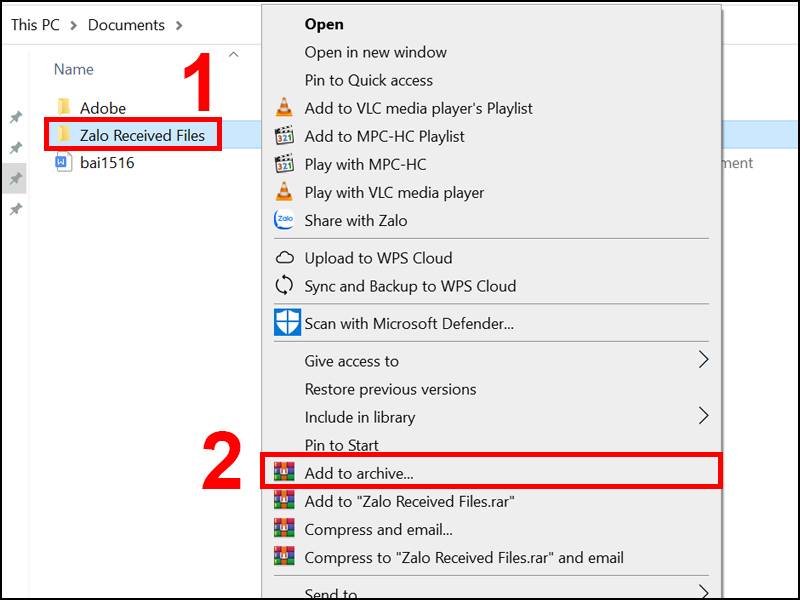 sau đó chọn Add to archive....