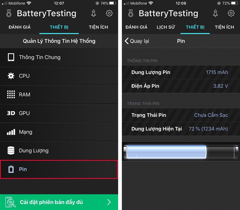  Kiểm tra bằng ứng dụng Battery Testing trên App Store