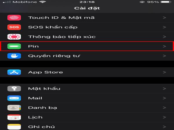 Vào Cài đặt > Pin