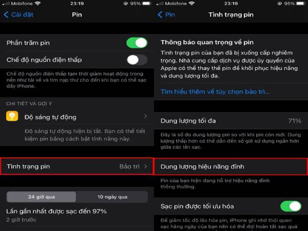 Chọn Tình trạng pin & Sạc Chọn Tình trạng pin & Sạc
